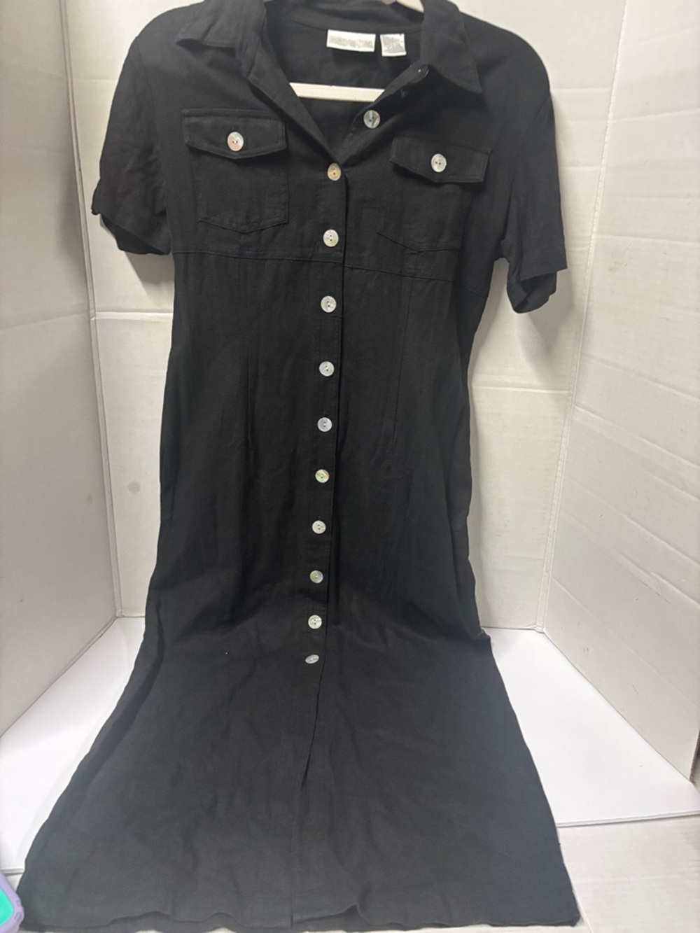 Worthington Black Button-Front Shirt linen blend  Dress